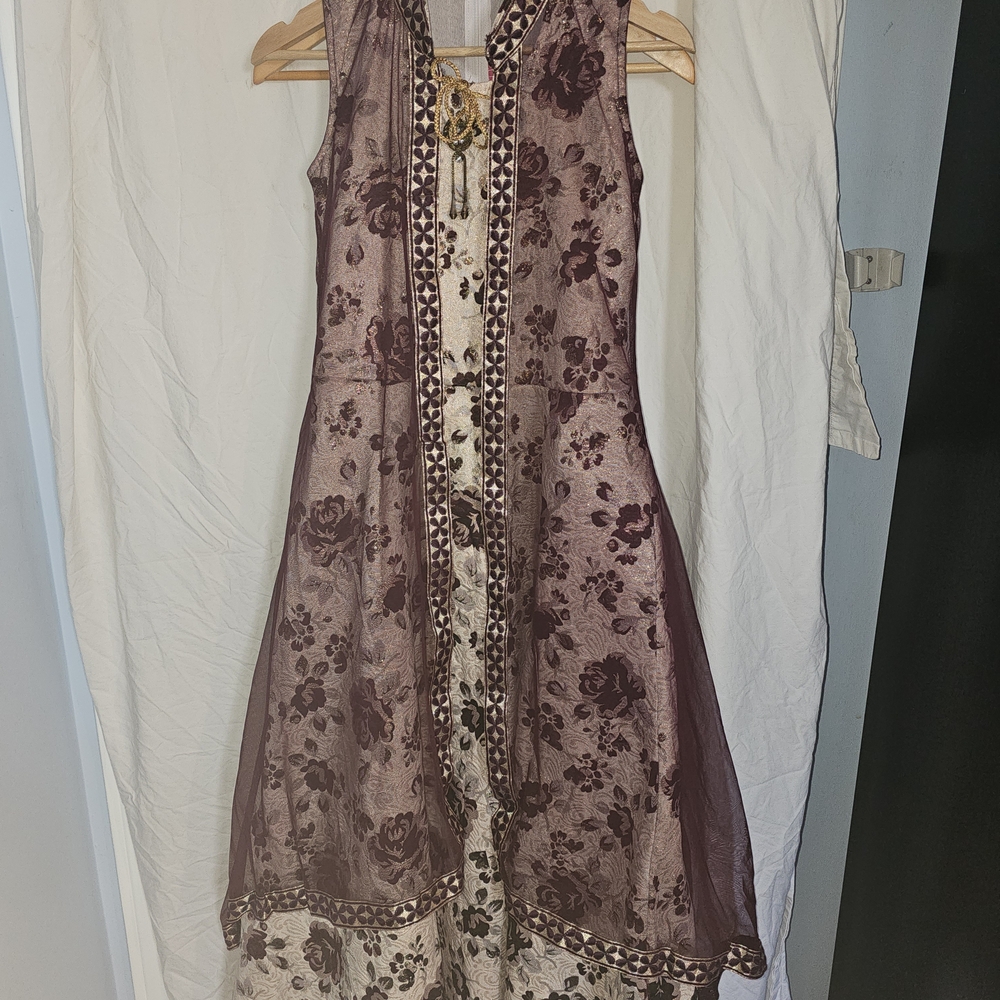 Floral Sleeveless Dress - Purple and Cream